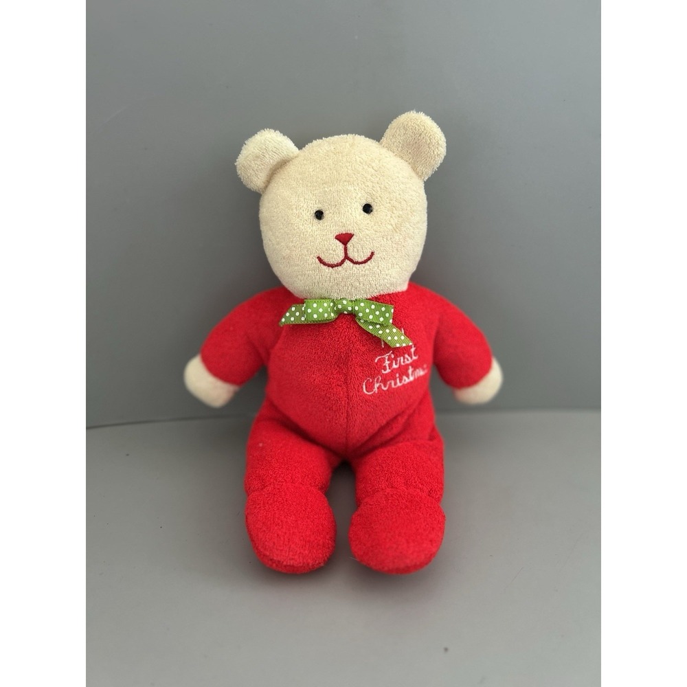VTG Eden My First Christmas Baby Teddy Bear Plush  Polka Dot Bow Terrycloth